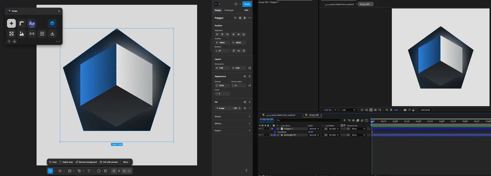 Images and complex vectors transferred from Figma into After Effects with Prism