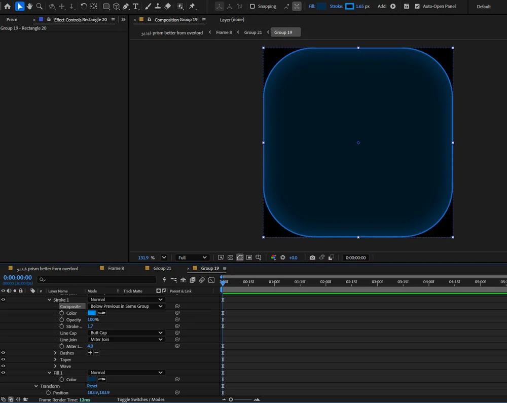 Strokes and outlines transferred from Figma into After Effects with Prism