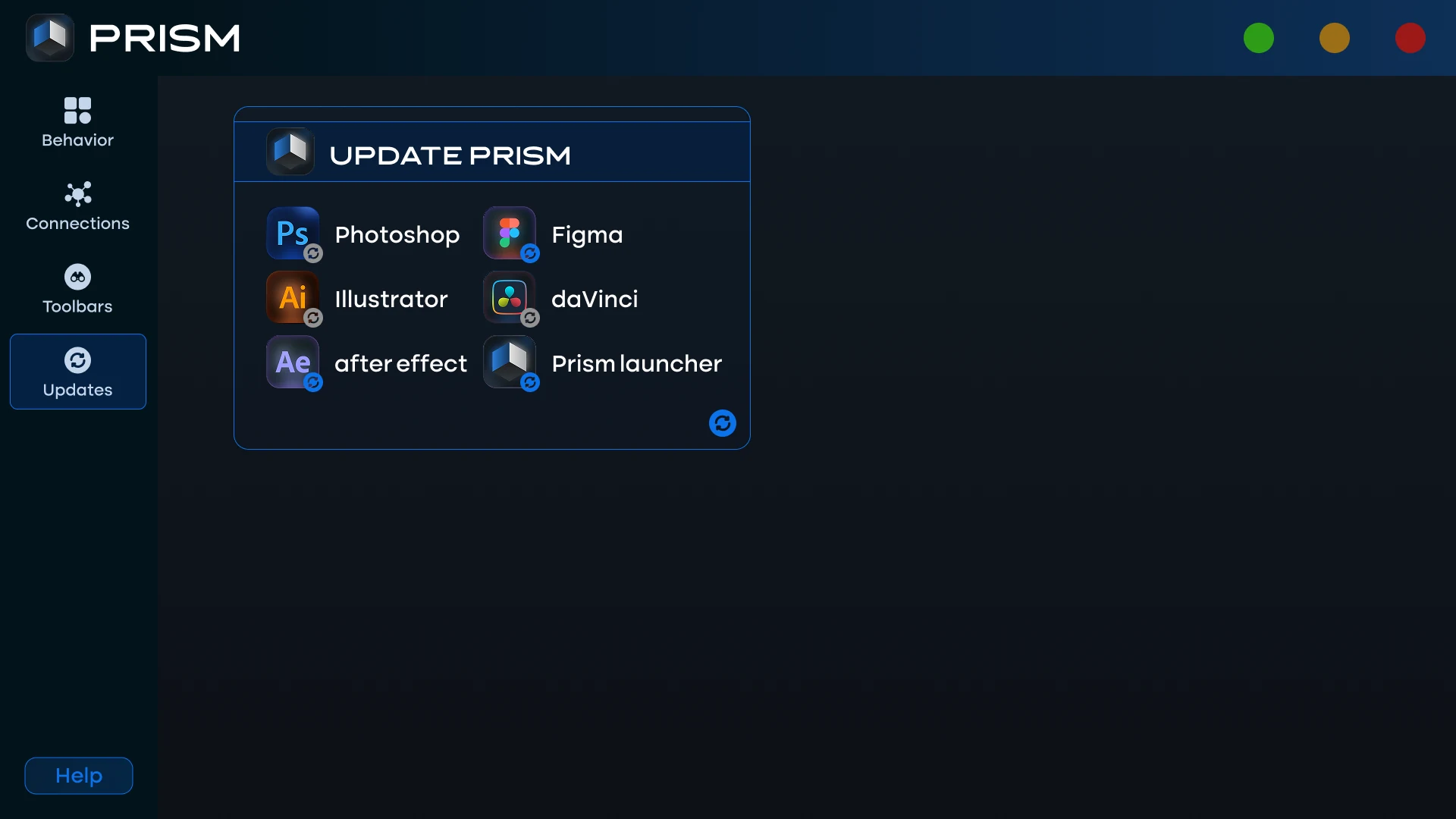 Prism Launcher Updates page listing each app with its own update badge