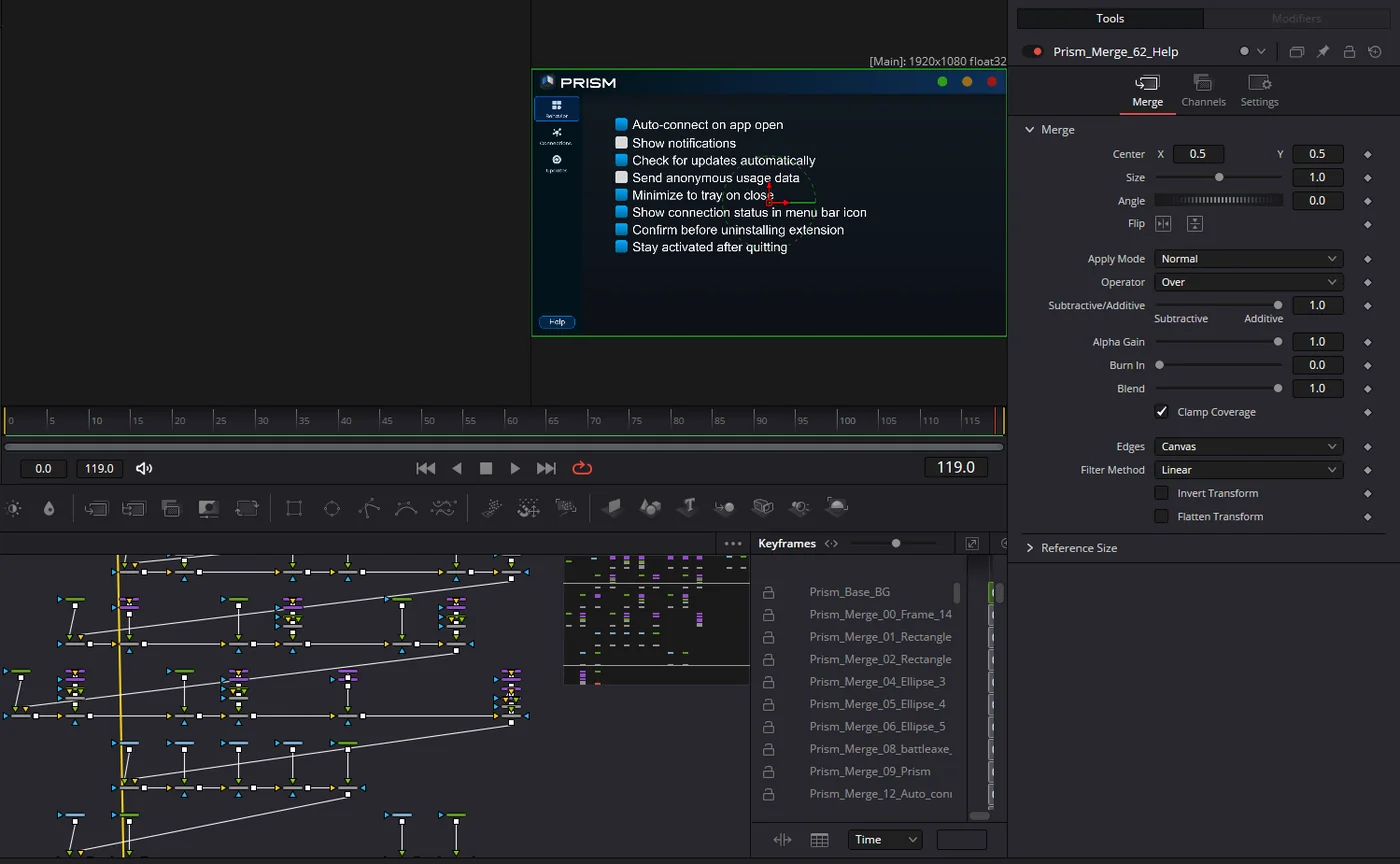 The Fusion node graph Prism built from a Figma design