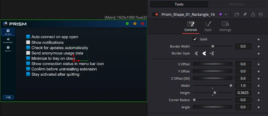 Rectangles, ellipses, polygons transferred from Figma into DaVinci Resolve with Prism